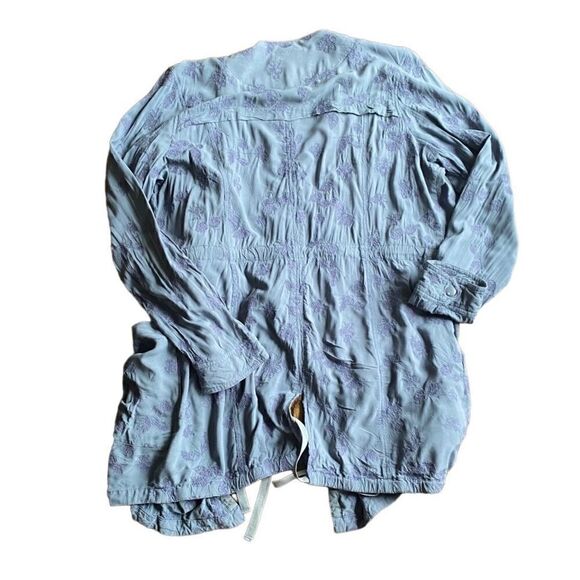 Anthropologie Hei Hei Melita Embroidered Floral Blue Draped Trench Duster Medium - Picture 3 of 6